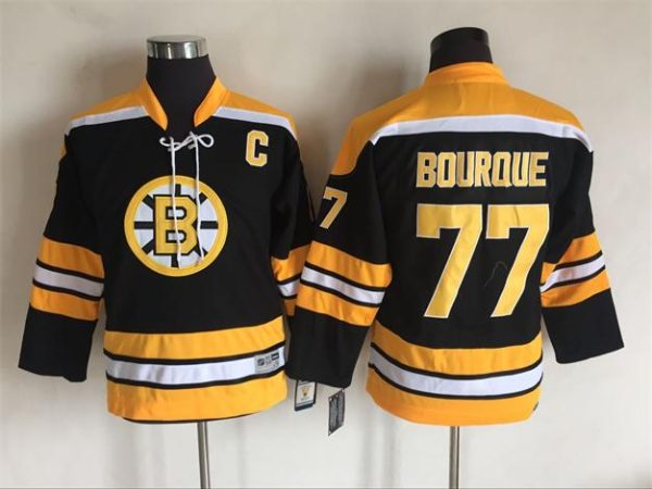 Kinder Boston Bruins Eishockey Trikot Retro Bourque #77 Schwarz